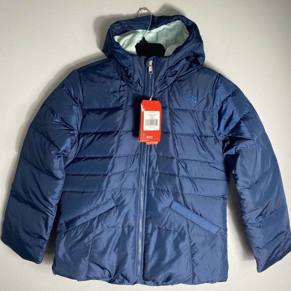 NWT THE NORTH FACE Girl's Moondoggy 2.0 Down Hoodie Blue Wing Teal Size 2XS